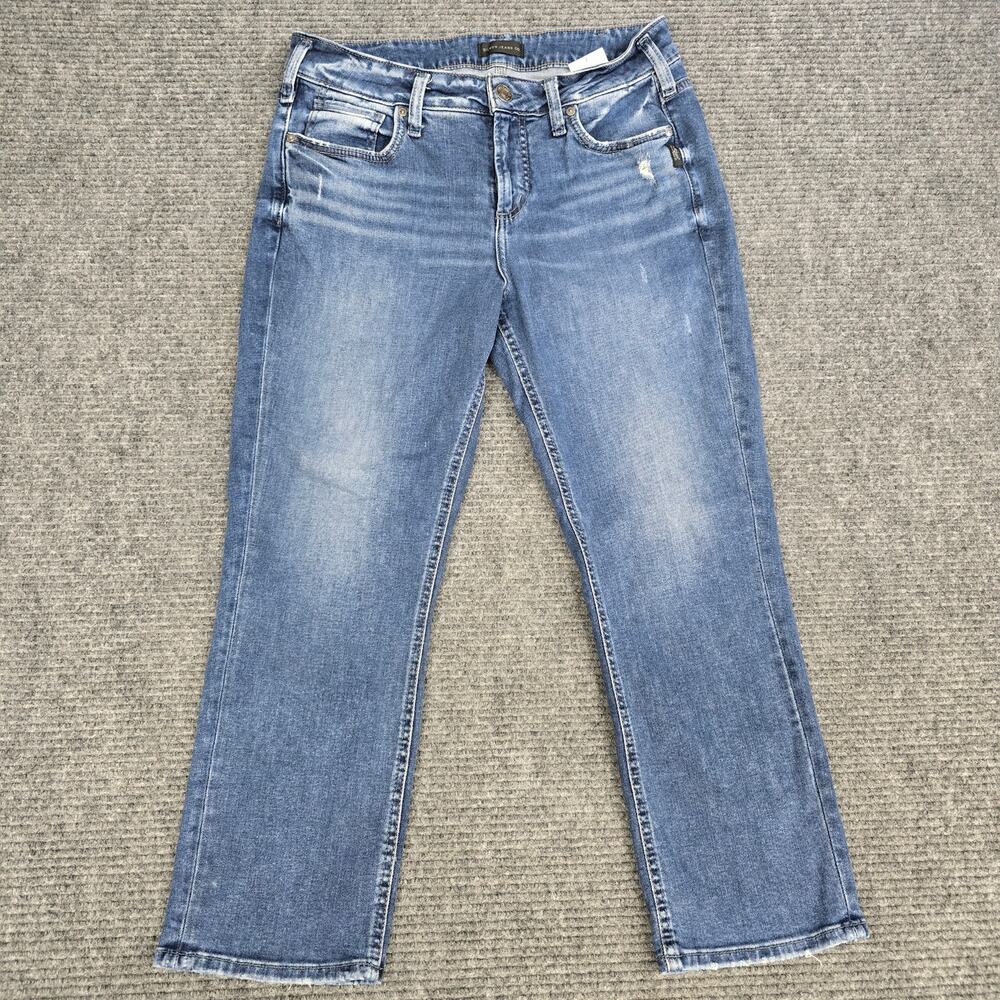 Silver Jeans Co Suki Capri Jeans Womens 30x24 Blue Distressed Mid Rise Stretch